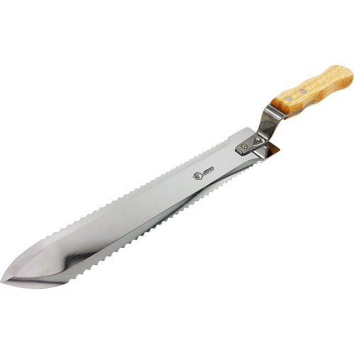 Нож для распечатывания рамок JERO с серрейторной заточкой и загнутым концом, длина лезвия 280 мм, ширина 48 мм